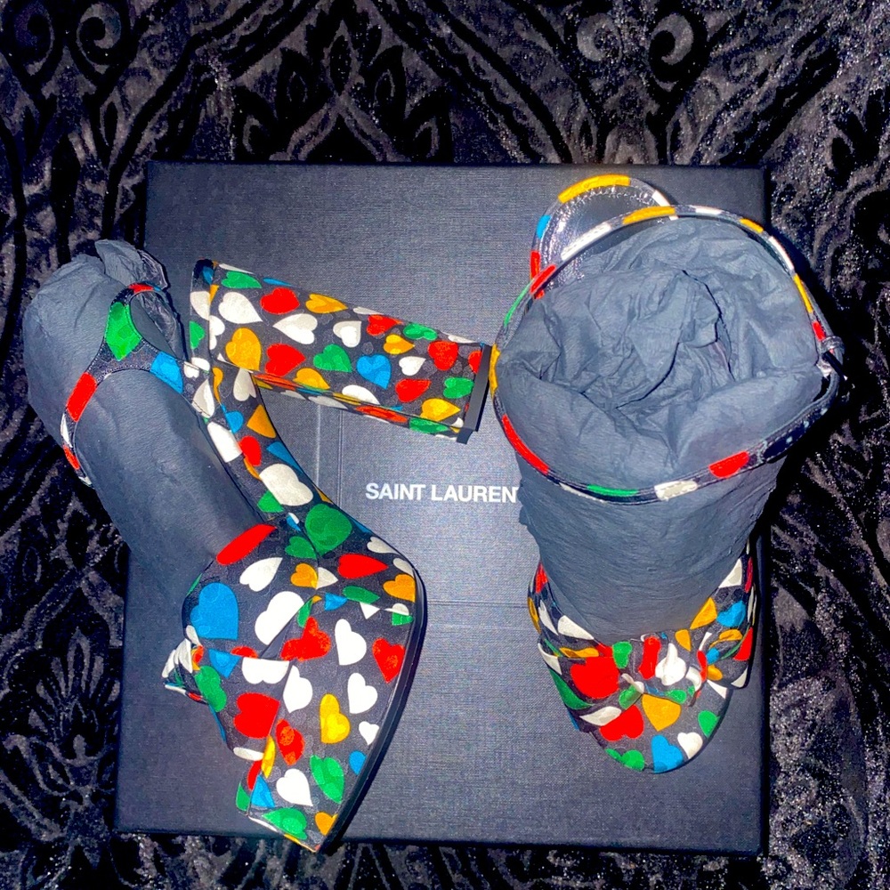 SAINT LAURENT Bianca Knotted Heart-Jacquard Platform Sandals